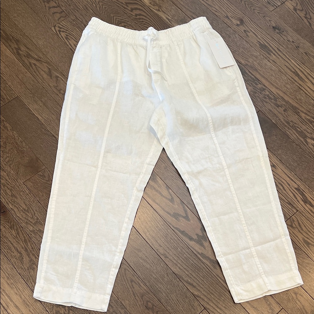 Athleta Retreat Linen Ankle Pant White XL NWT Easy Care Lightweight